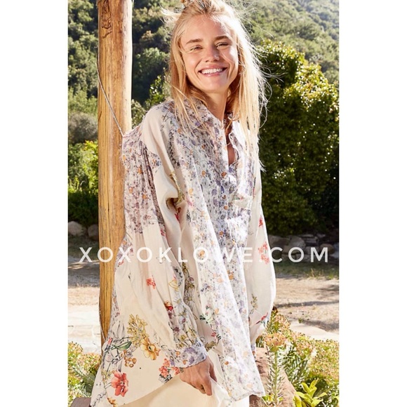 POL Lavender Cream Mixed Floral Print Button Down Shirt Oversized - Picture 5 of 14